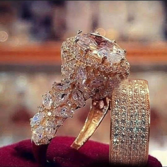 Wholesale Jewelry Geometric Alloy Diamondencrusted Electroplated Women's Ring