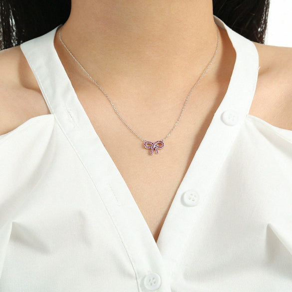 Wholesale Jewelry Geometric Bow Buckle 925 Sterling Silver O Chain Necklace For Women