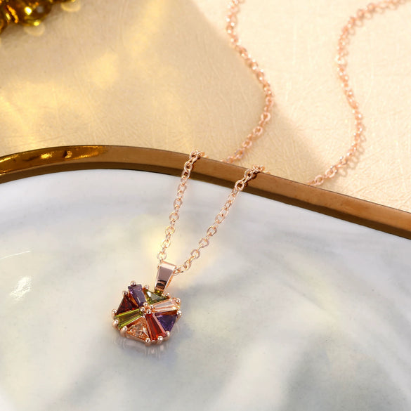 Wholesale Jewelry Geometric Clavicle Chain Tourmaline Colorful Artificial Zircon Rose Gold Plated Necklace