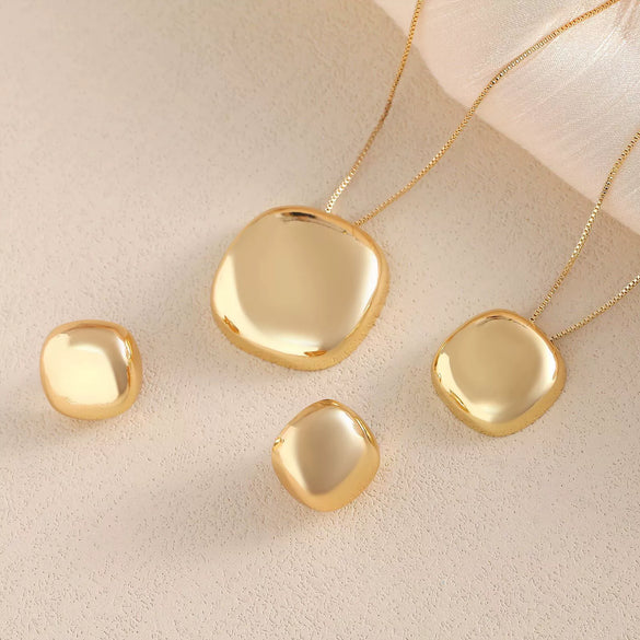 Wholesale Jewelry Geometric Copper Box Chain Necklace And Earrings Set With Glossy Finish And Electroplating Treatment For Women