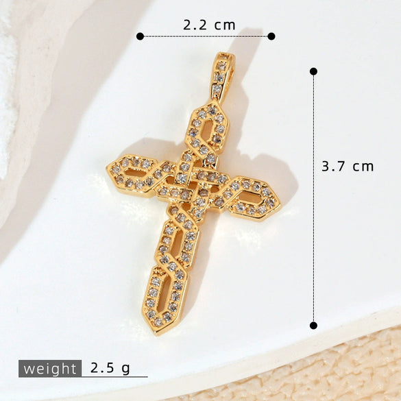 Wholesale Jewelry Geometric Copper Cross Pendant Necklace Hiphop Style Electroplated For Men And Women