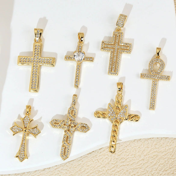 Wholesale Jewelry Geometric Copper Cross Pendant Necklace Hiphop Style Electroplated For Men And Women
