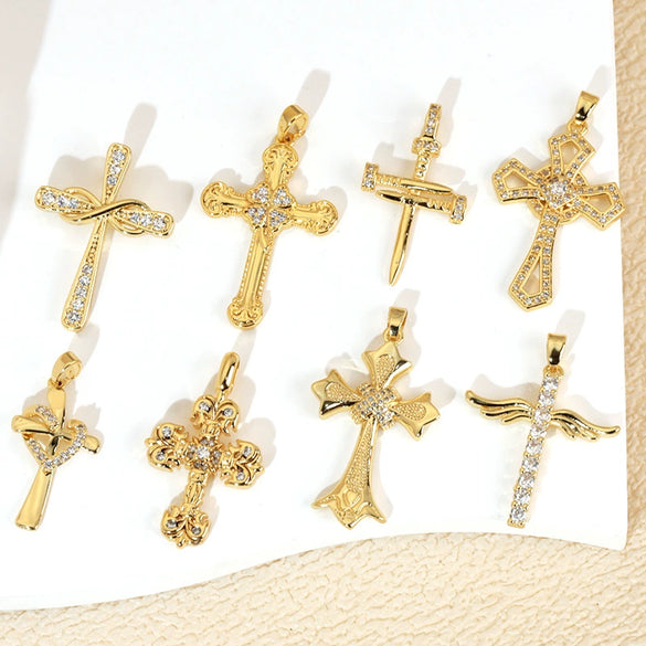 Wholesale Jewelry Geometric Copper Cross Pendant Necklace Hiphop Style Electroplated For Men And Women