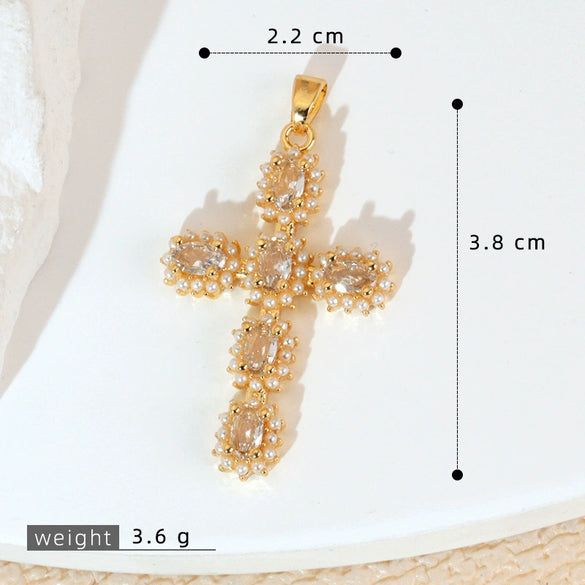 Wholesale Jewelry Geometric Copper Cross Pendant Necklace Hiphop Style Electroplated For Men And Women