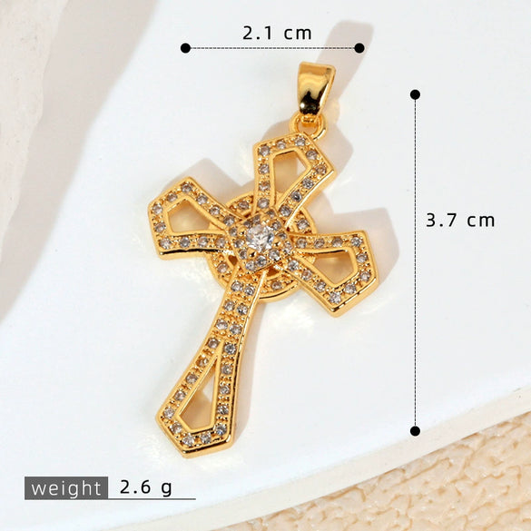 Wholesale Jewelry Geometric Copper Cross Pendant Necklace Hiphop Style Electroplated For Men And Women