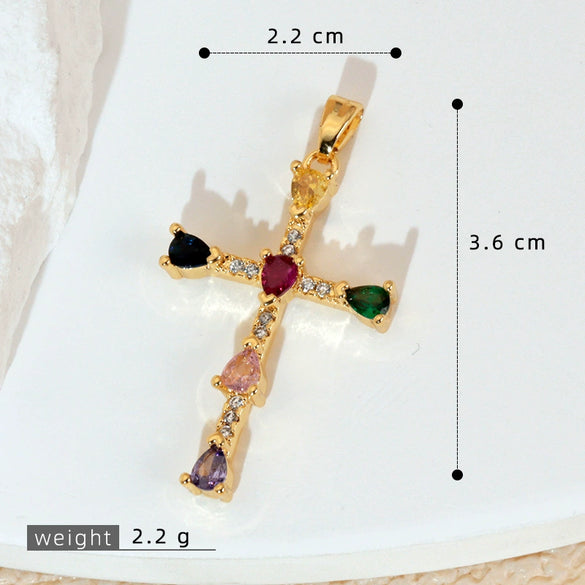 Wholesale Jewelry Geometric Copper Cross Pendant Necklace Hiphop Style Electroplated For Men And Women
