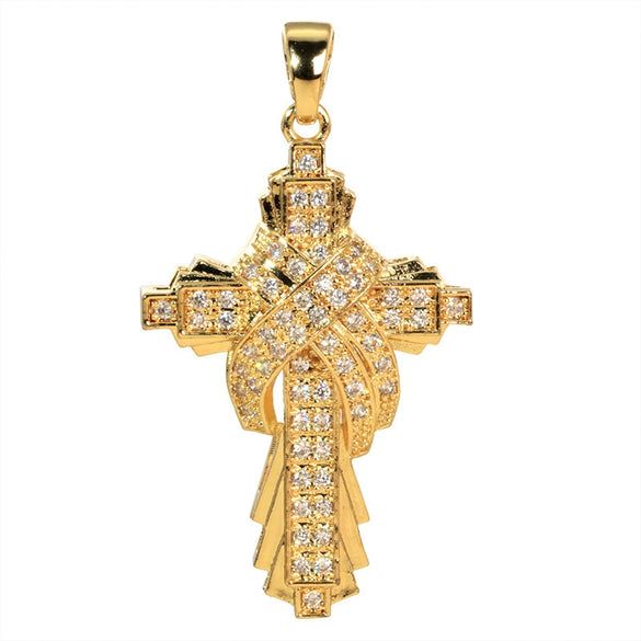 Wholesale Jewelry Geometric Copper Cross Pendant Necklace Hiphop Style Electroplated For Men And Women