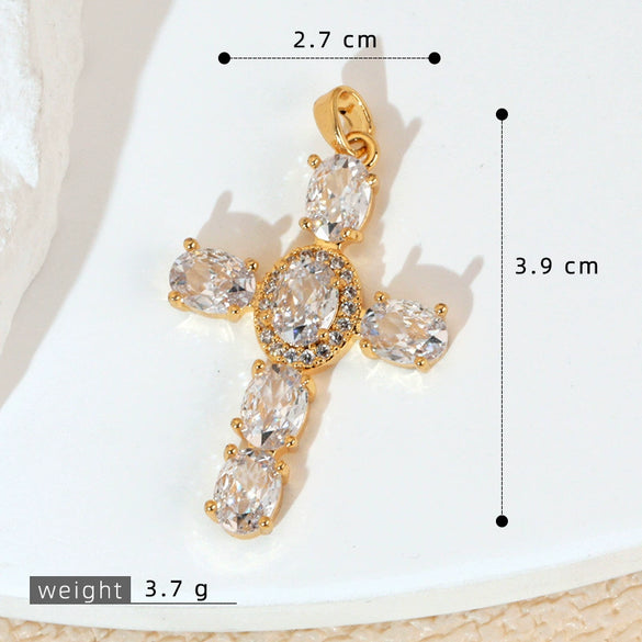 Wholesale Jewelry Geometric Copper Cross Pendant Necklace Hiphop Style Electroplated For Men And Women