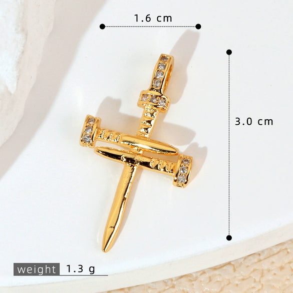 Wholesale Jewelry Geometric Copper Cross Pendant Necklace Hiphop Style Electroplated For Men And Women