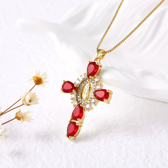 Wholesale Jewelry Geometric Copper Cross Pendant Necklace With Electroplating