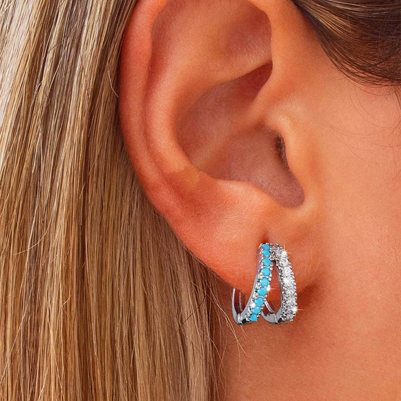 Wholesale Jewelry Geometric Copper Earrings With Klein Blue Zircon Electroplated 14K Gold Ear Needles For Women Retro Light Luxury Style