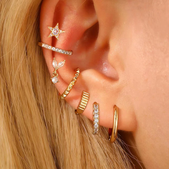 Wholesale Jewelry Geometric Copper Electroplated Micro Set Zircon Earrings And Ring For Women And Men