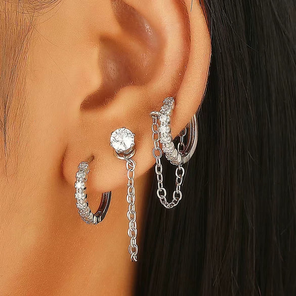 Wholesale Jewelry Geometric Copper Electroplated Micro Set Zircon Earrings And Ring For Women And Men