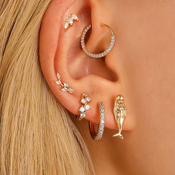 Wholesale Jewelry Geometric Copper Electroplated Micro Set Zircon Earrings And Ring For Women And Men
