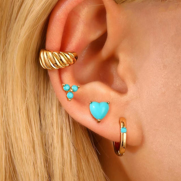 Wholesale Jewelry Geometric Copper Electroplated Micro Set Zircon Earrings And Ring For Women And Men