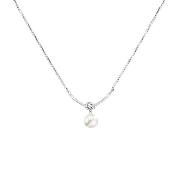 Wholesale Jewelry Geometric Copper Imitation Pearl Necklace With Electroplating And Small Opening Design Pendant And O Word Chain For Women