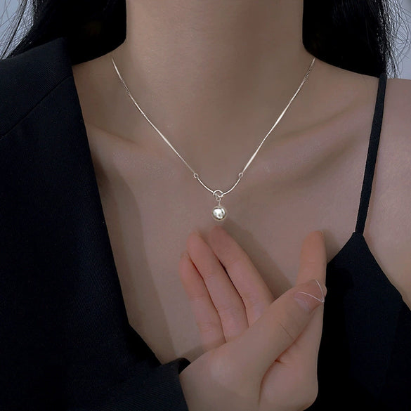 Wholesale Jewelry Geometric Copper Imitation Pearl Necklace With Electroplating And Small Opening Design Pendant And O Word Chain For Women