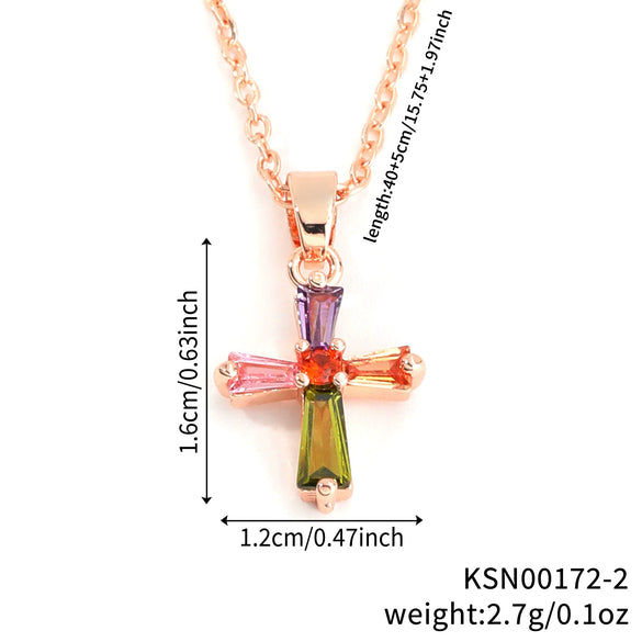 Wholesale Jewelry Geometric Copper Inlaid Zircon Electroplated Pendant Ochain Necklace
