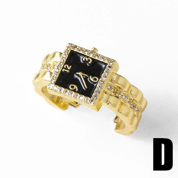 Wholesale Jewelry Geometric Copper 18K Gold Plated Open Ring Watch Clock Style