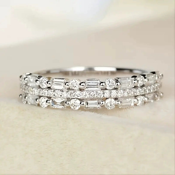 Wholesale Jewelry Geometric Copper Multi Layer Ring Inlaid Zircon
