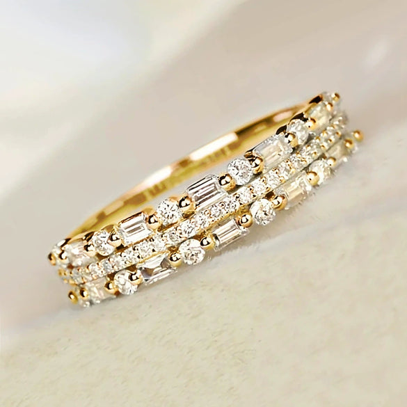 Wholesale Jewelry Geometric Copper Multi Layer Ring Inlaid Zircon