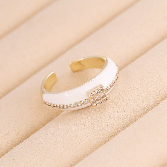 Wholesale Jewelry Geometric Copper Oil Dripping Microinlaid Zircon Heart Ring For Women