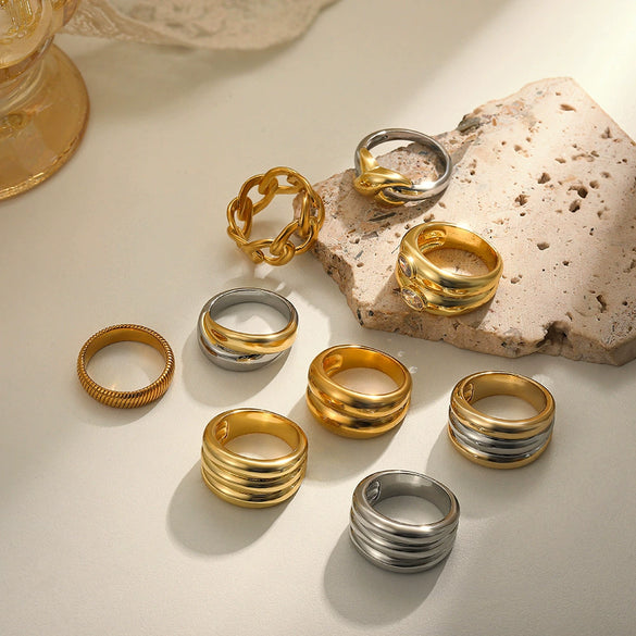 Wholesale Jewelry Geometric Copper Ring Electroplated With 18K Gold For Women