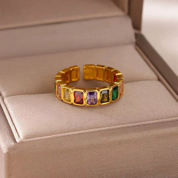 Wholesale Jewelry Geometric Copper Ring With Diamond Design And 18K Gold Plated For Women And Unisex In Ins Style