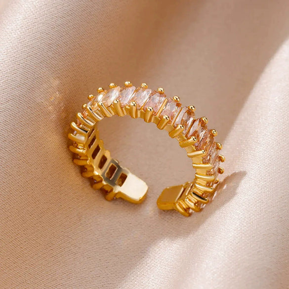 Wholesale Jewelry Geometric Copper Ring With Diamond Design And 18K Gold Plated For Women And Unisex In Ins Style