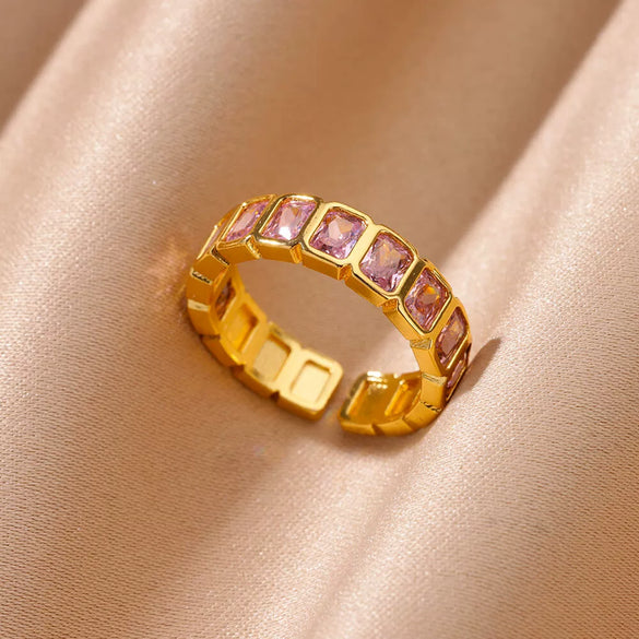 Wholesale Jewelry Geometric Copper Ring With Diamond Design And 18K Gold Plated For Women And Unisex In Ins Style