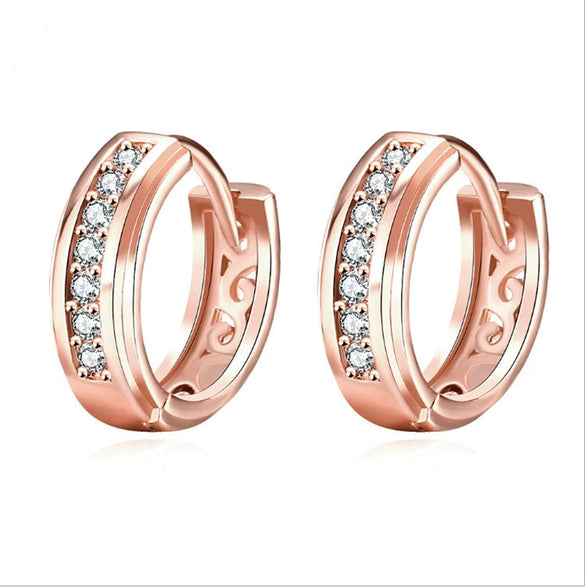 Wholesale Jewelry Geometric Copper Rose Gold Hollow Circle White Diamond Electroplated Earrings