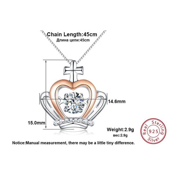 Wholesale Jewelry Geometric Cross Crown Zircon Pendant Necklace S925 Sterling Silver Electroplated