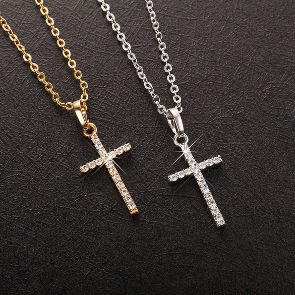 Wholesale Jewelry Geometric Cross Pendant Necklace With Twisted Chain Alloy Electroplated