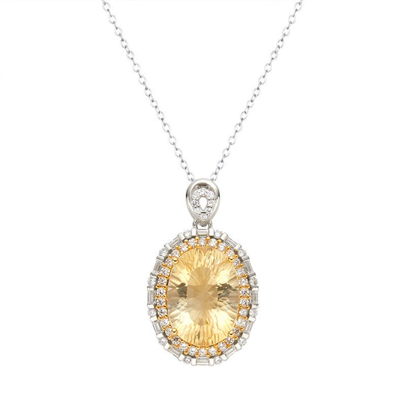 Wholesale Jewelry Geometric Crystal 925 Sterling Silver Pendant Collarbone Necklace Set With Gemstones