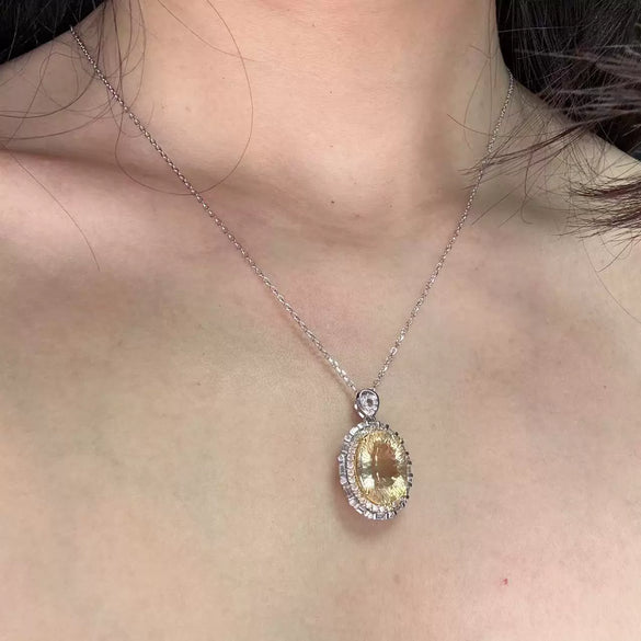 Wholesale Jewelry Geometric Crystal 925 Sterling Silver Pendant Collarbone Necklace Set With Gemstones