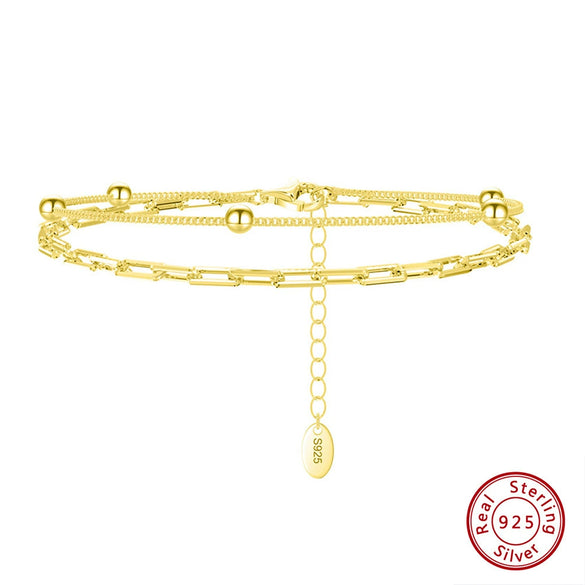 Wholesale Jewelry Geometric Double Layer Heart Shaped 925 Silver Bracelet With Electroplating