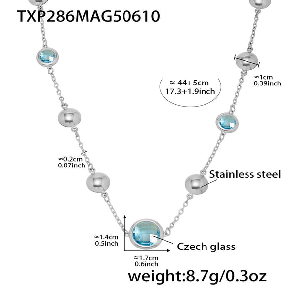 Wholesale Jewelry Geometric Faceted Glass 316L Stainless Steel Electroplated Necklace For Women