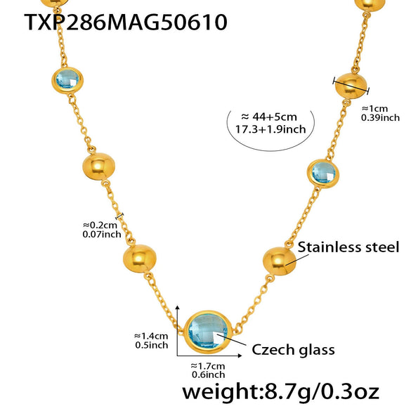 Wholesale Jewelry Geometric Faceted Glass 316L Stainless Steel Electroplated Necklace For Women