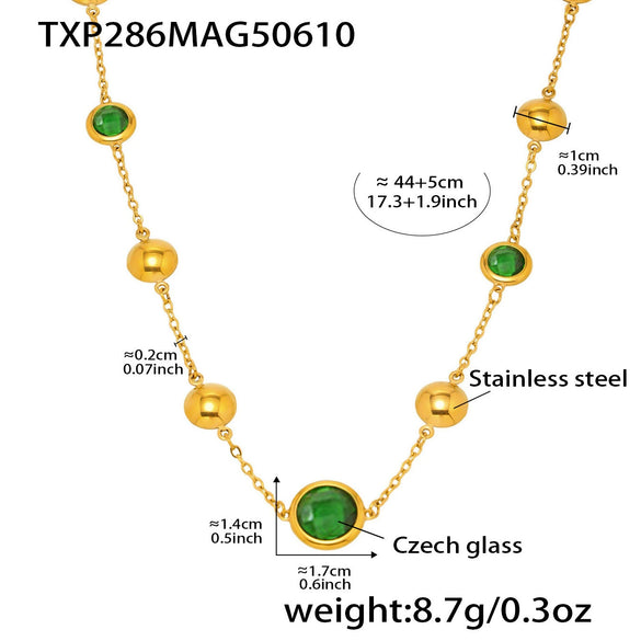 Wholesale Jewelry Geometric Faceted Glass 316L Stainless Steel Electroplated Necklace For Women