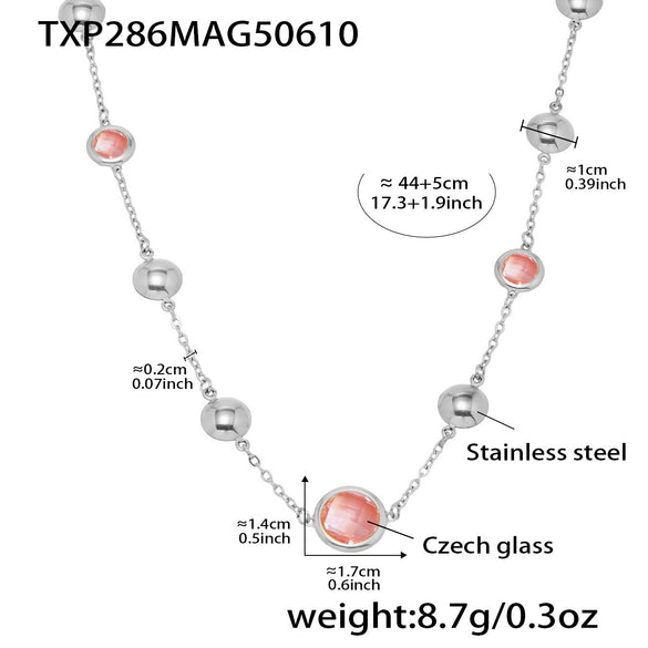 Wholesale Jewelry Geometric Faceted Glass 316L Stainless Steel Electroplated Necklace For Women