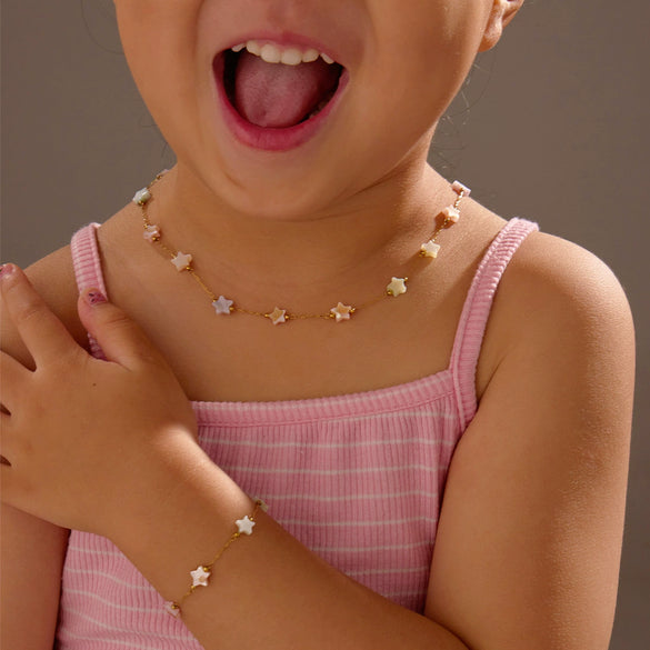 Wholesale Jewelry Geometric Fivepointed Star Motherofpearl Stainless Steel Electroplated Necklace And Bracelet For Women