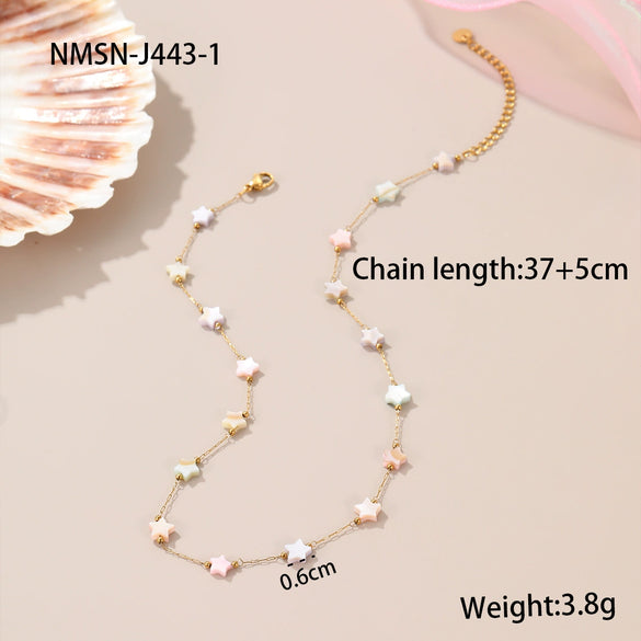 Wholesale Jewelry Geometric Fivepointed Star Motherofpearl Stainless Steel Electroplated Necklace And Bracelet For Women