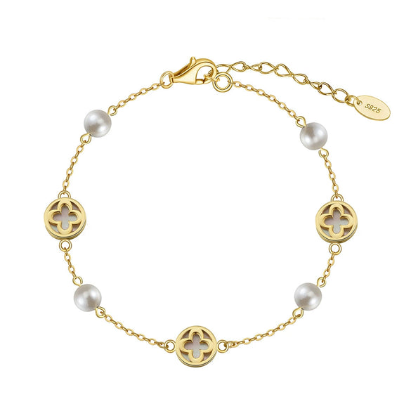 Wholesale Jewelry Geometric Fourleaf Clover Design Silver Bracelet S925 Sterling Silver Chain Electroplating For Women