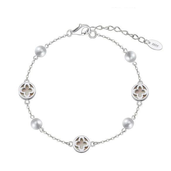 Wholesale Jewelry Geometric Fourleaf Clover Design Silver Bracelet S925 Sterling Silver Chain Electroplating For Women