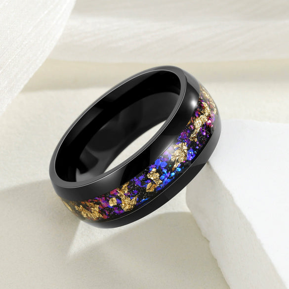 Wholesale Jewelry Geometric Gold Foil Inlaid Titanium Steel Ring For Men And Women
