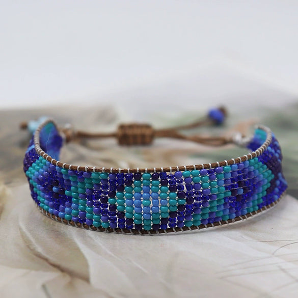 Wholesale Jewelry Geometric Gradient Handmade Glass Glazed Rice Beads Woven Bracelet