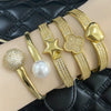 Wholesale Jewelry Geometric Heart Fivepointed Star Copper Goldplated Bracelet