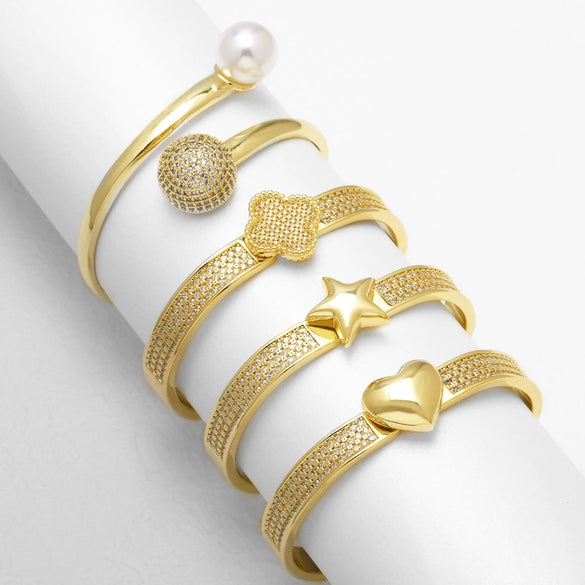 Wholesale Jewelry Geometric Heart Fivepointed Star Copper Goldplated Bracelet