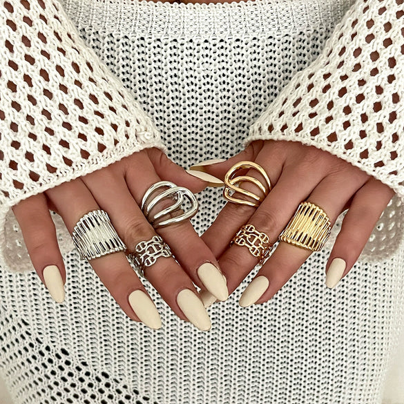 Wholesale Jewelry Geometric Hollow Stripe Alloy Ring Electroplated Women's Popular Style