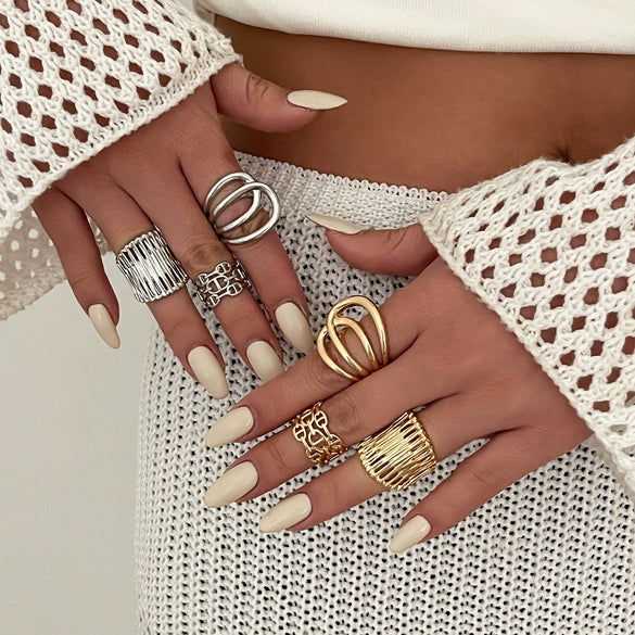 Wholesale Jewelry Geometric Hollow Stripe Alloy Ring Electroplated Women's Popular Style
